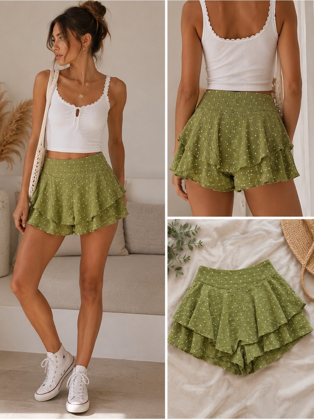 Pistachio Green Polka Dot Ruffle Skort – Fairycore XS